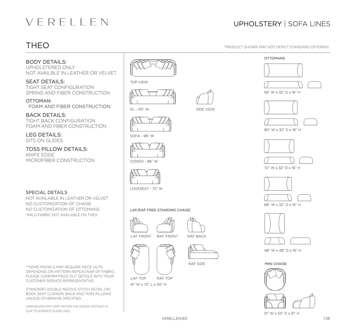 Theo Mini Chaise specification sheet page 1