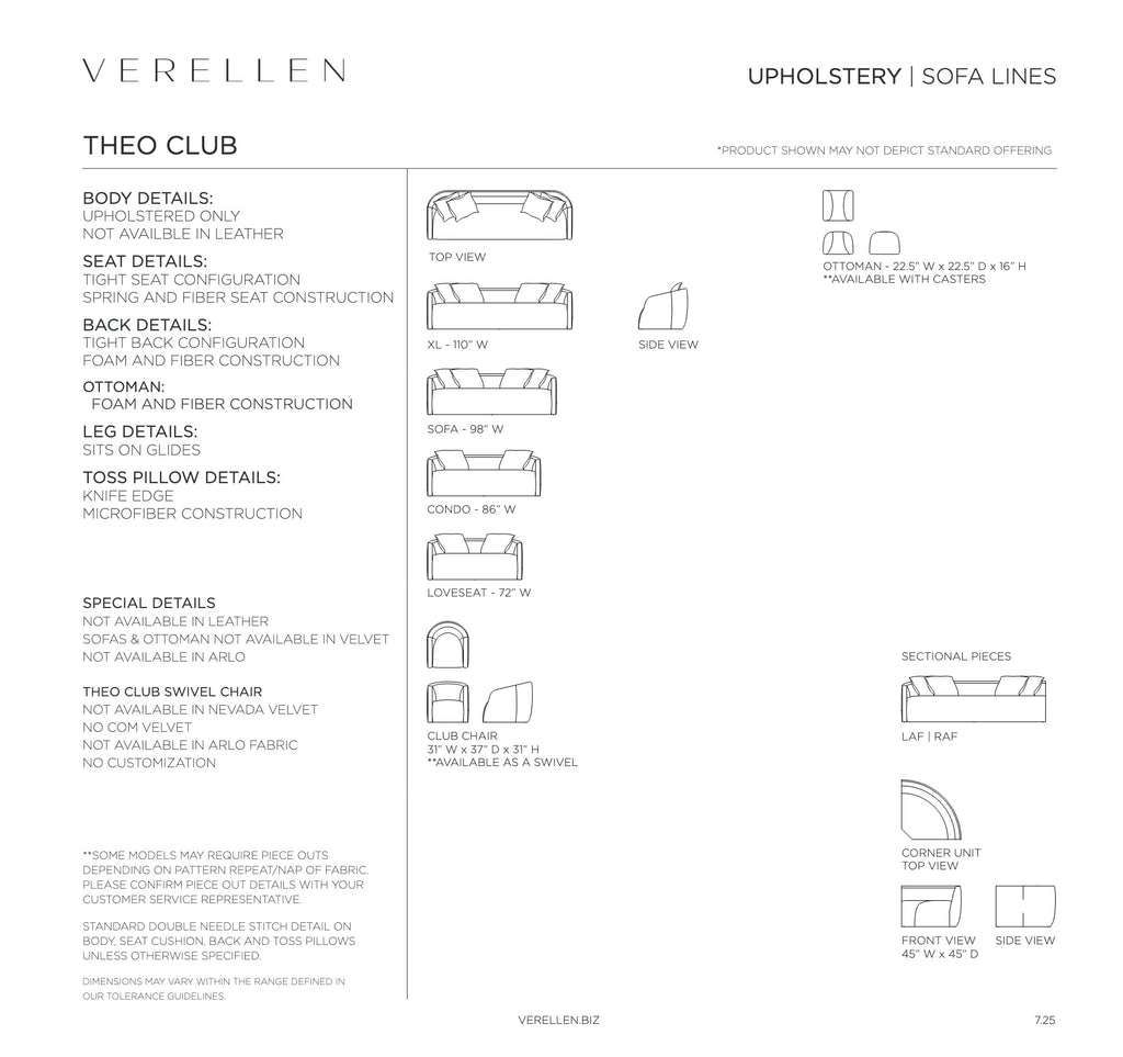 Theo Club Sofa specification sheet page 1