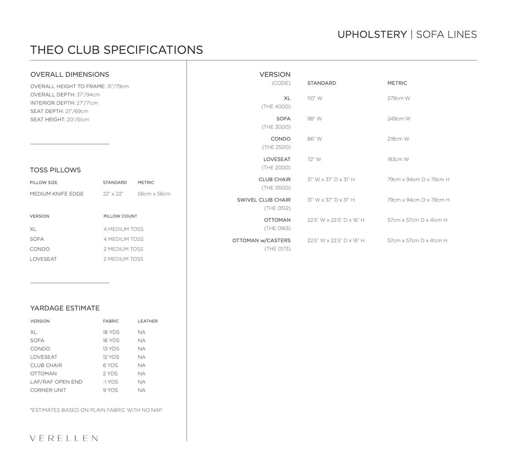 Theo Club Sofa specification sheet page 2