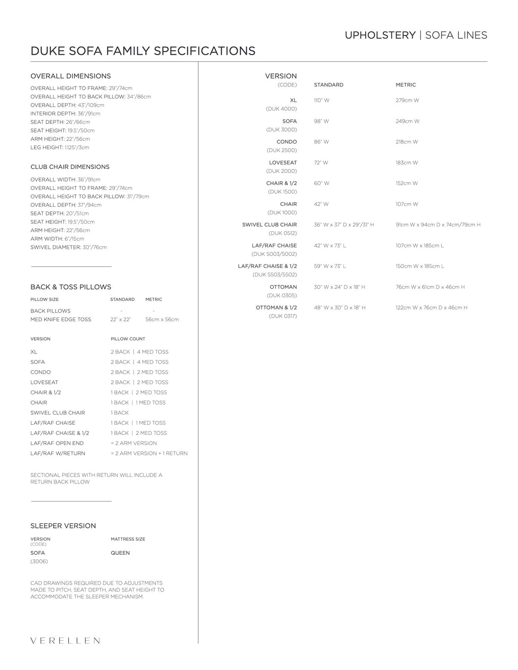 Duke Sectional specification sheet page 2