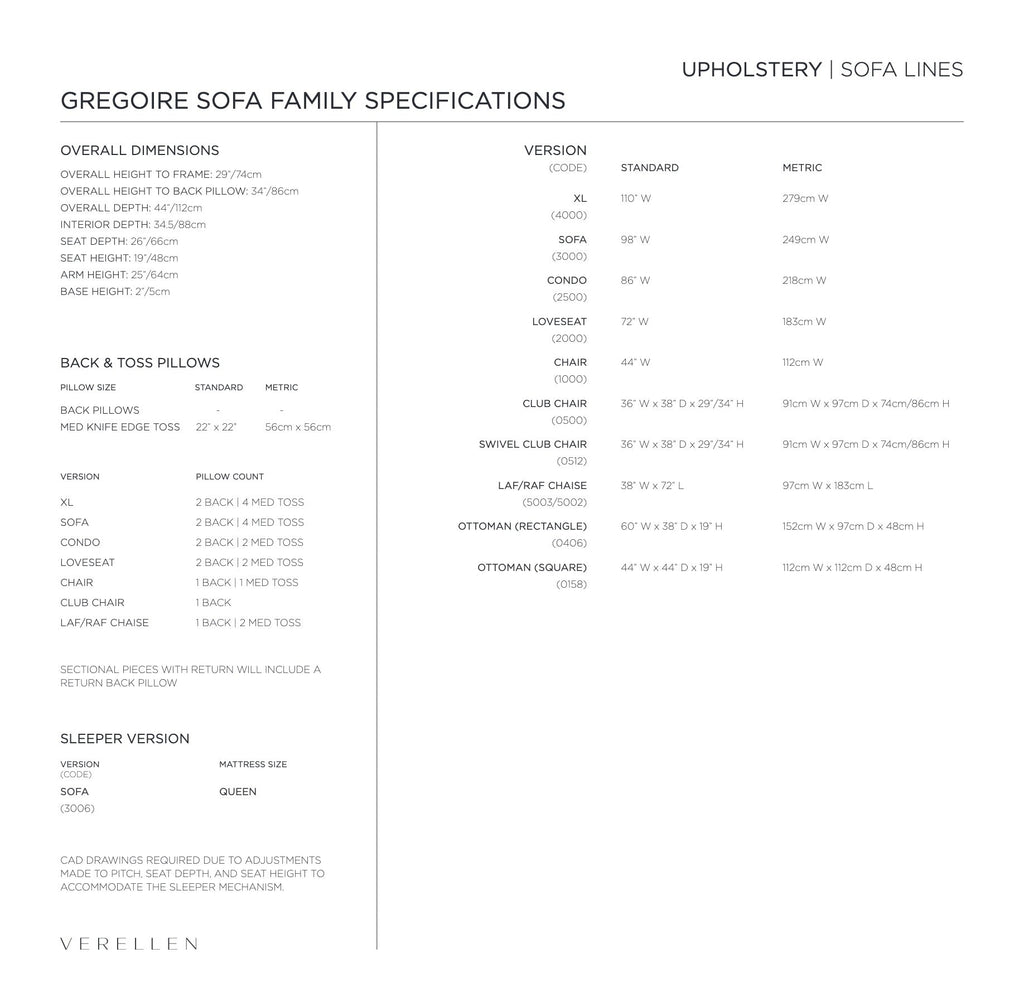 Gregoire Sofa specification sheet page 2
