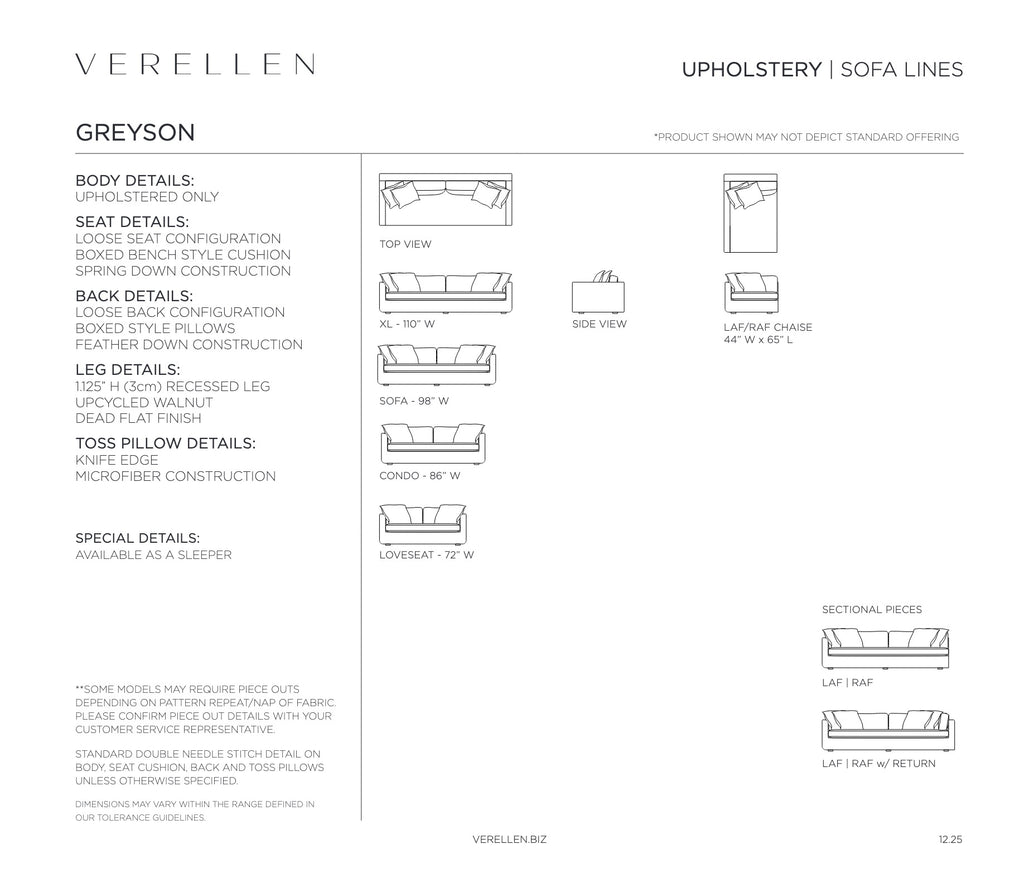Greyson Sectional specification sheet page 1