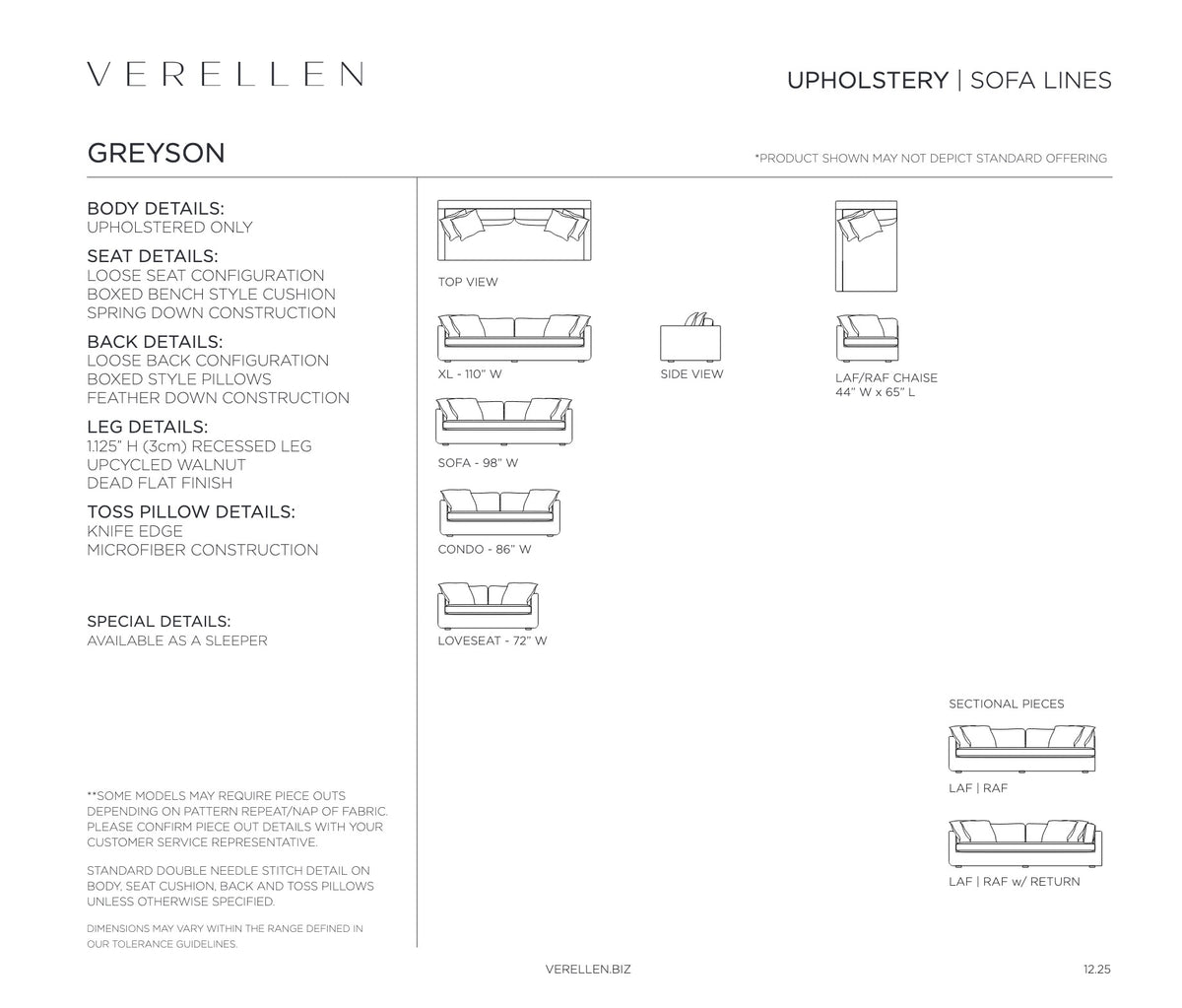 Greyson Sectional specification sheet page 1