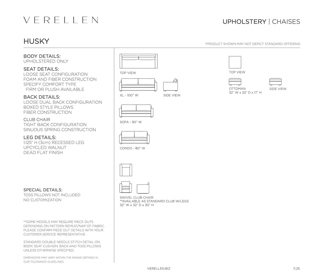 Husky Sofa specification sheet page 1