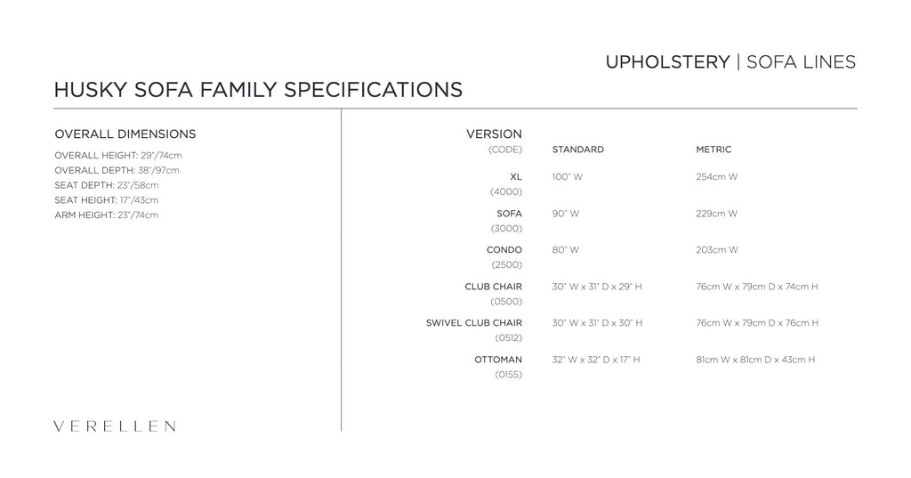 Husky Sofa specification sheet page 2