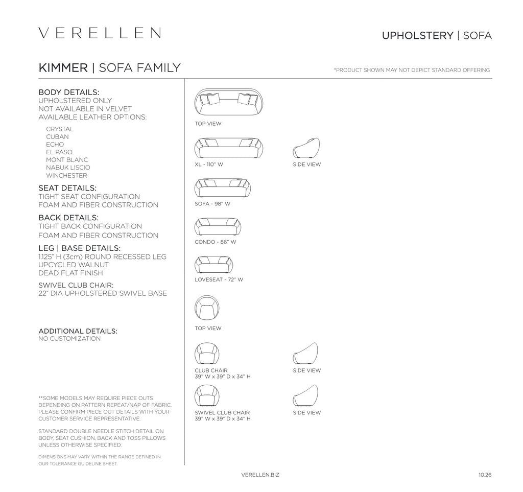 Kimmer Sofa specification sheet page 1