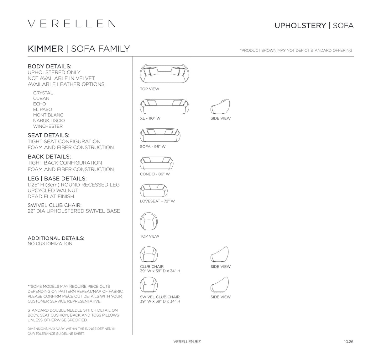 Kimmer Sofa specification sheet page 1