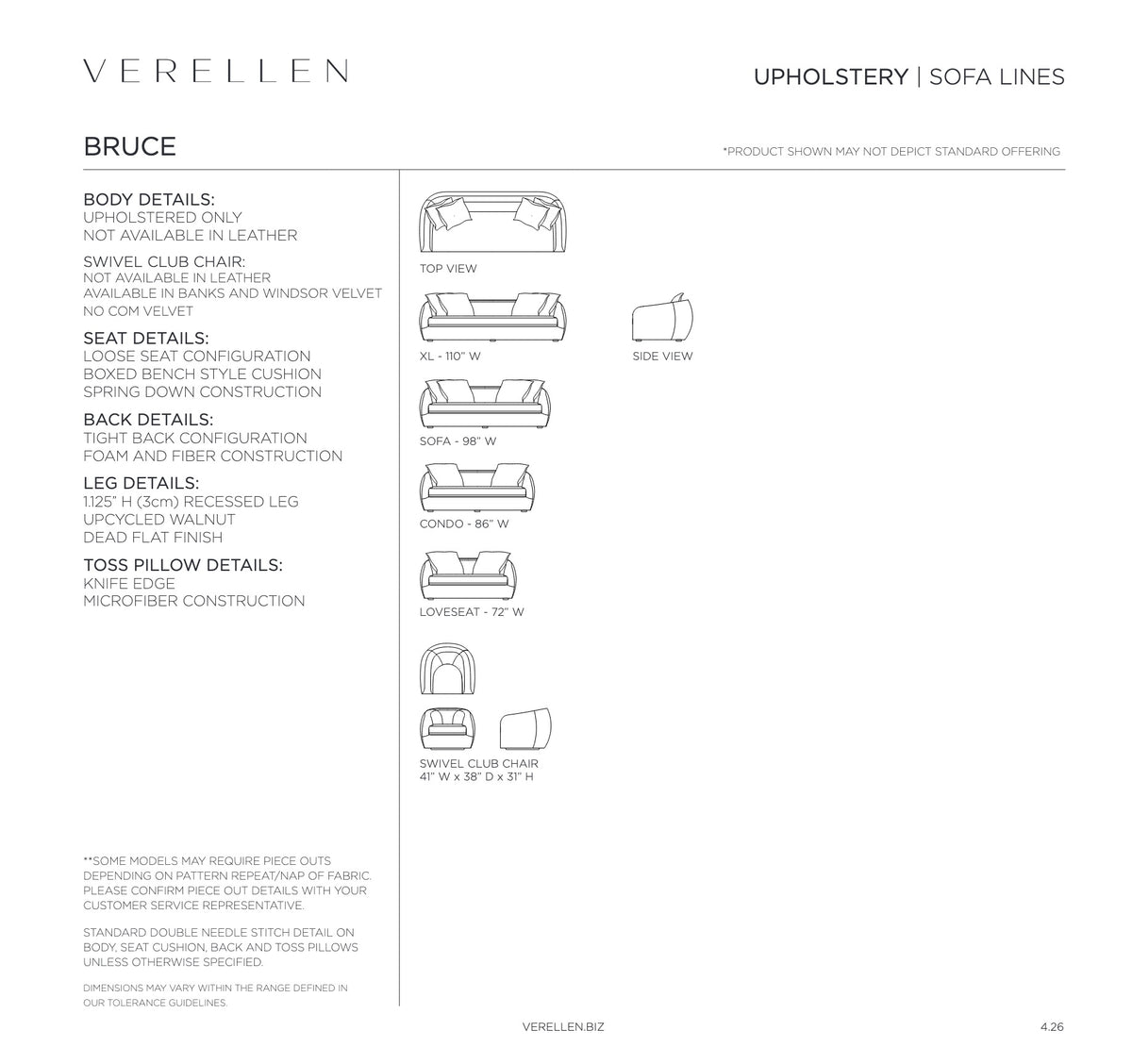 Bruce Sofa specification sheet page 1