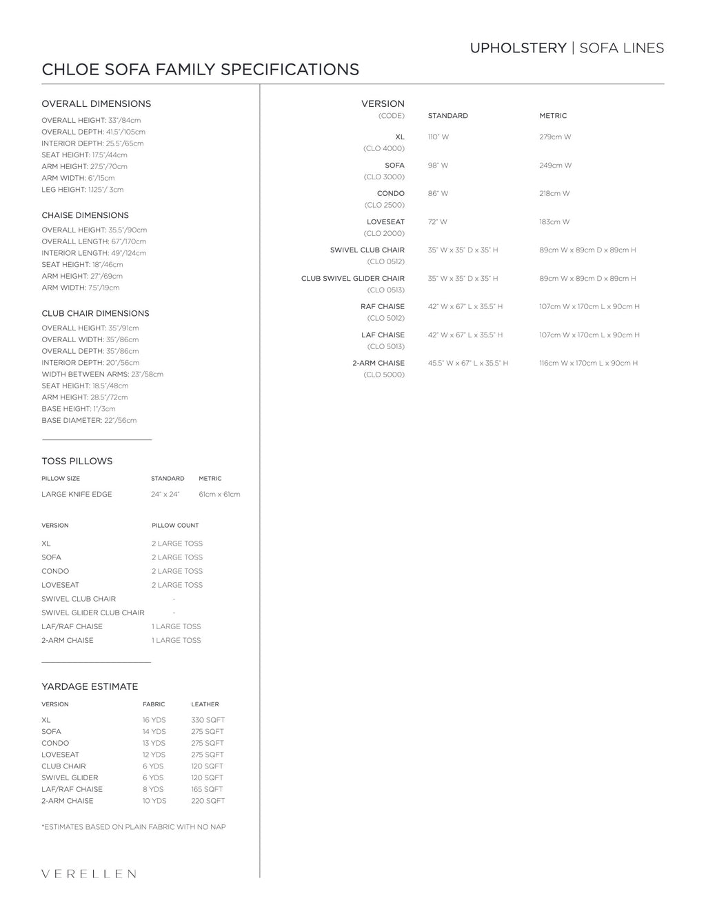 Chloe Sofa specification sheet page 2