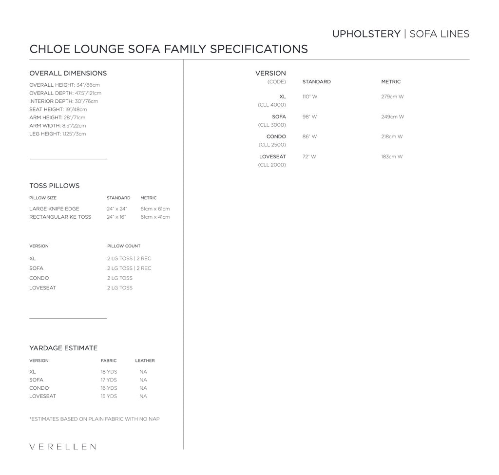 Chloe Chaise specification sheet page 4