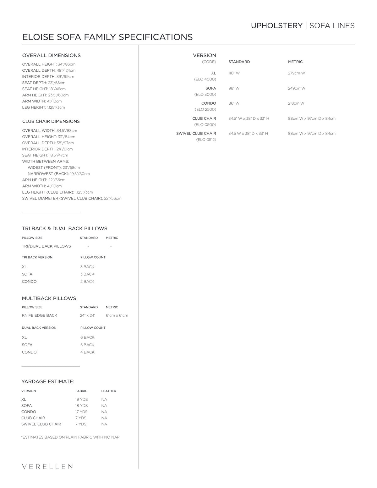 Eloise Club Chair specification sheet page 2