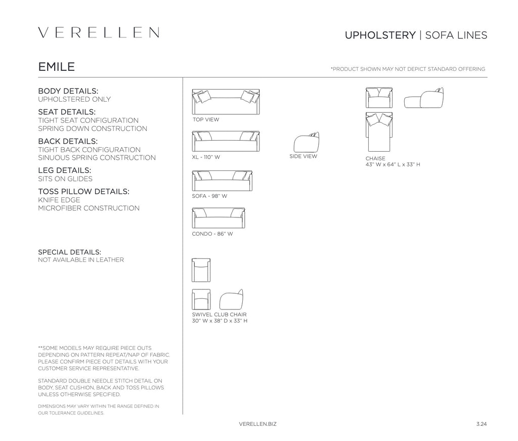 Emile Chaise specification sheet page 1
