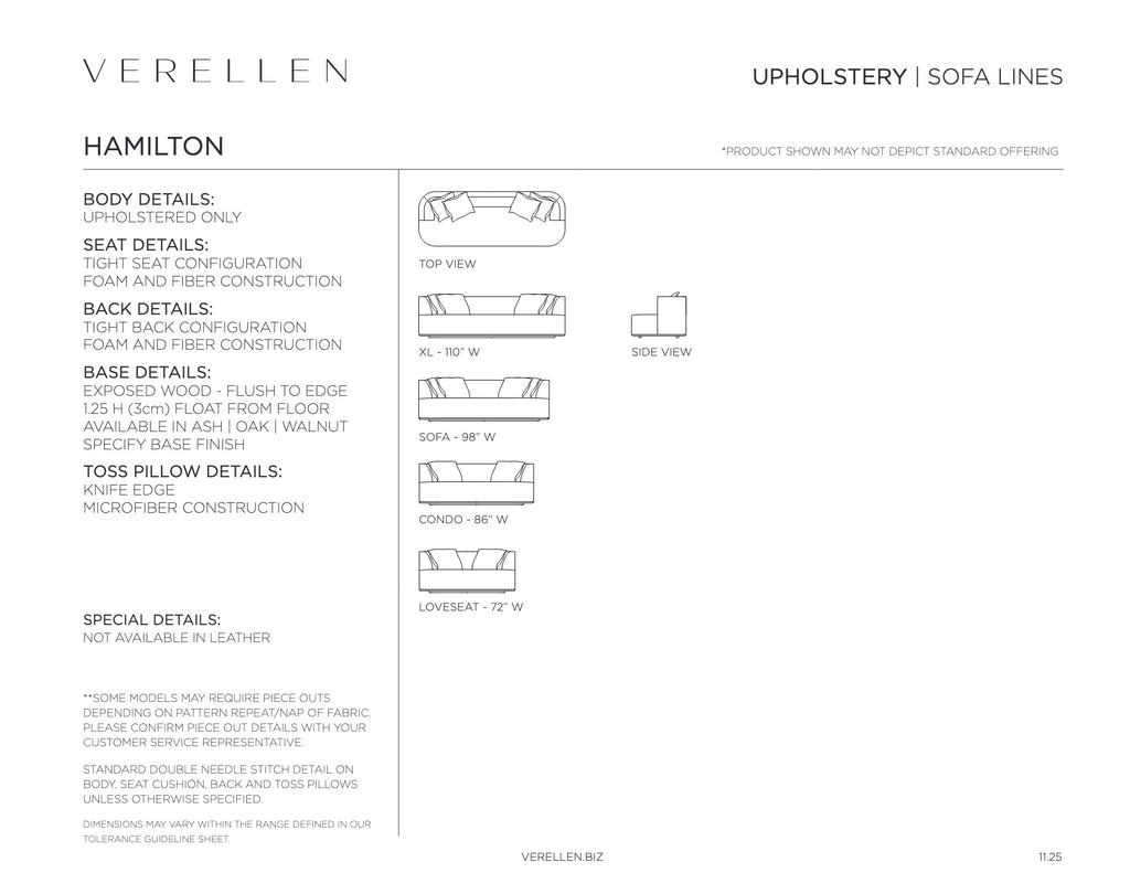 Hamilton Sofa specification sheet page 1