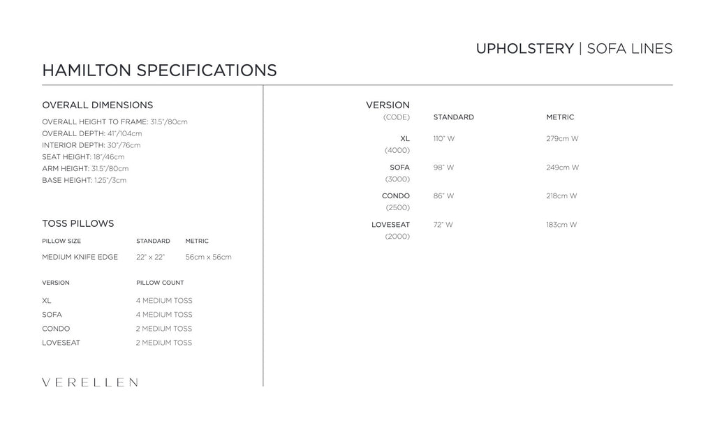 Hamilton Sofa specification sheet page 2