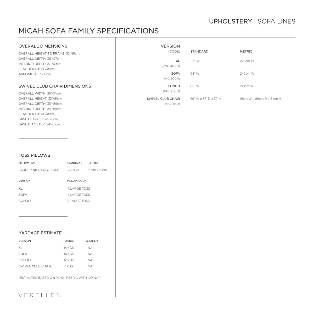 Micah Club Chair specification sheet page 2