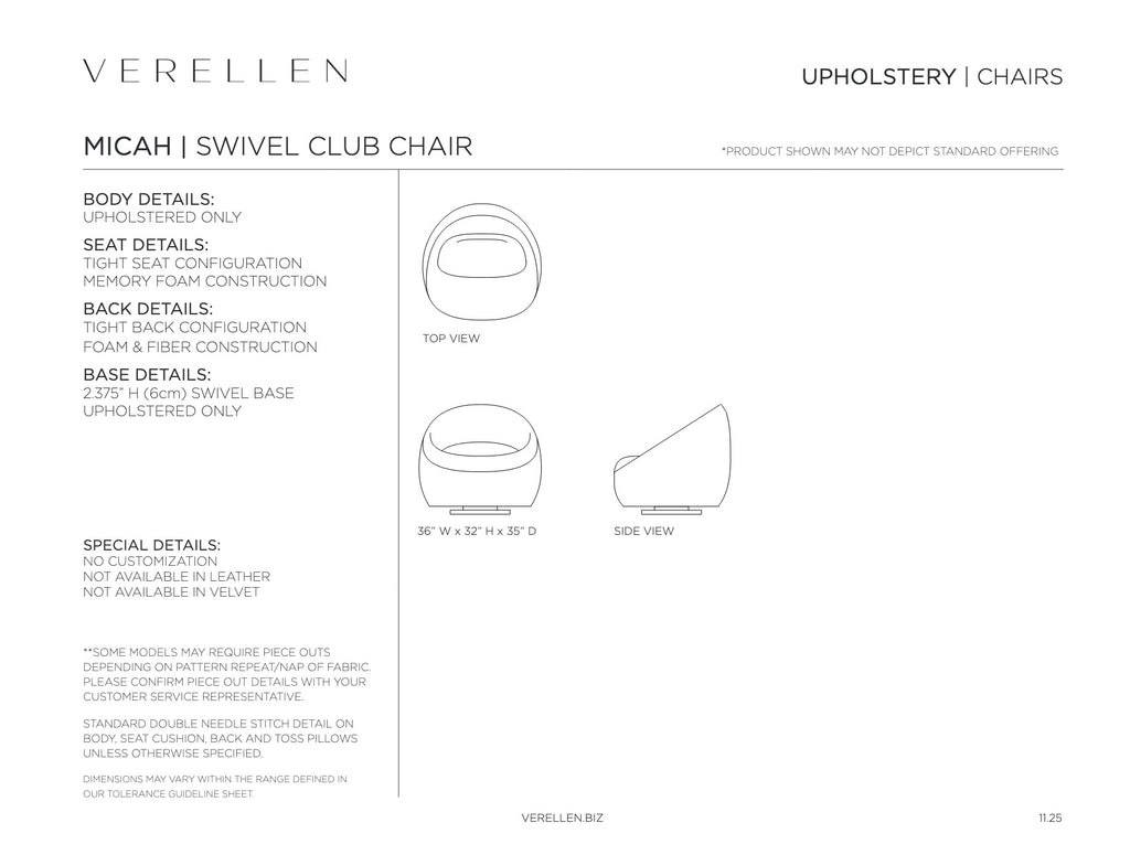 Micah Club Chair specification sheet page 3