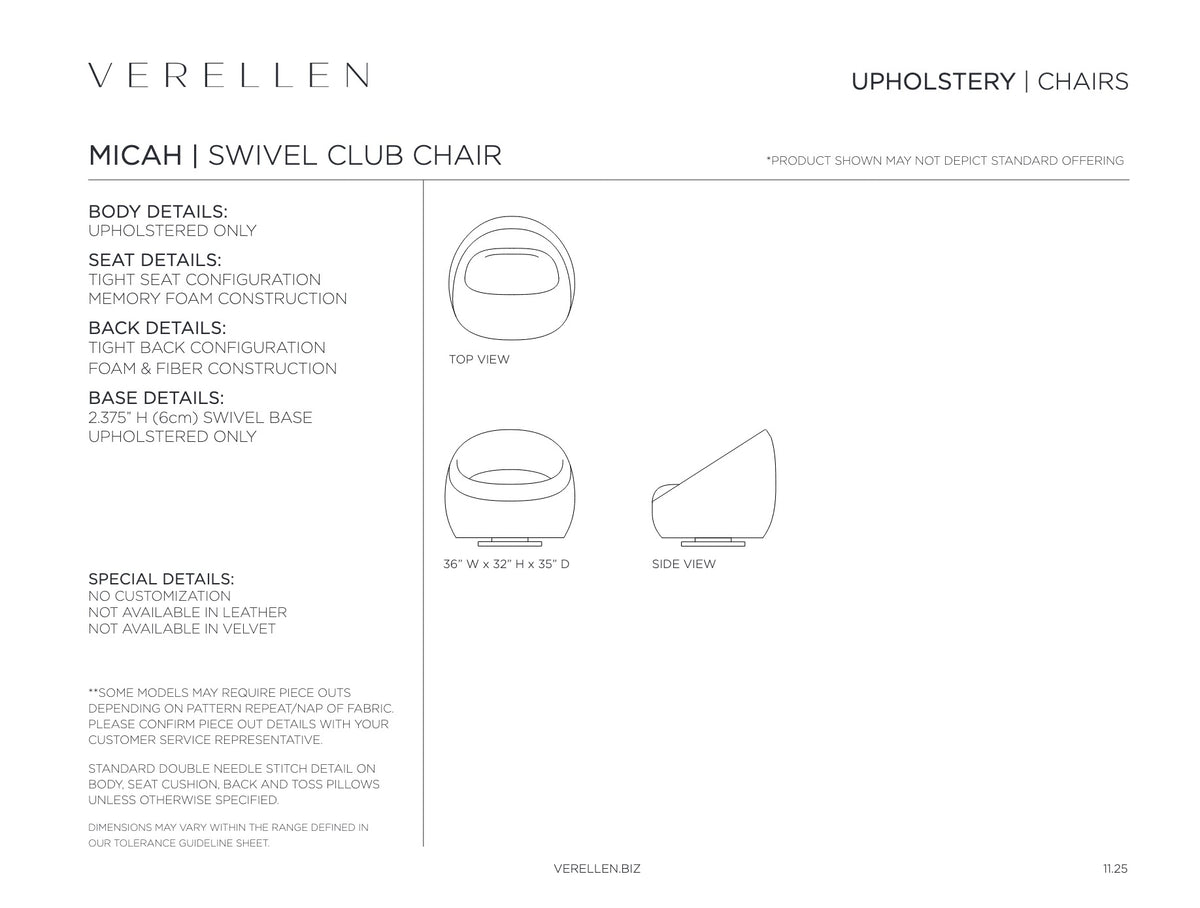 Micah Club Chair specification sheet page 3