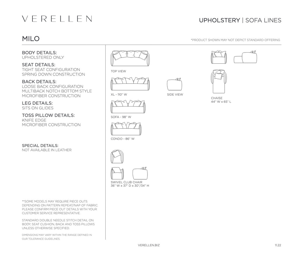 Milo Club Chair specification sheet page 1
