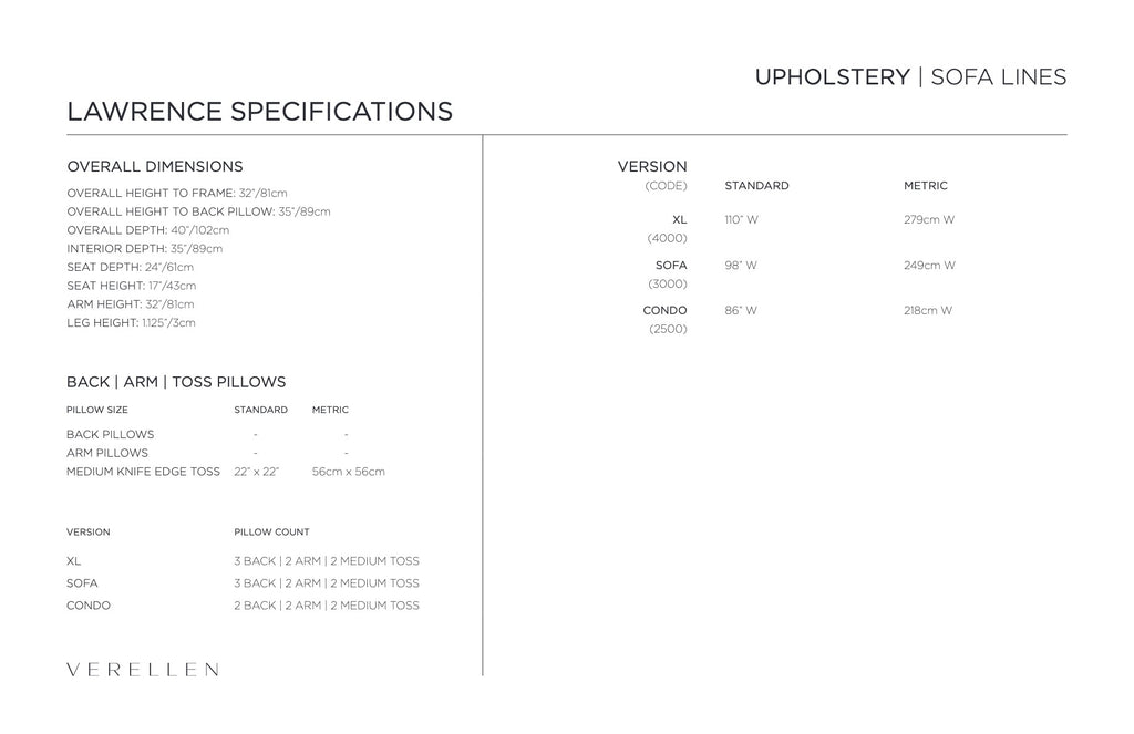 Lawrence Sofa specification sheet page 2