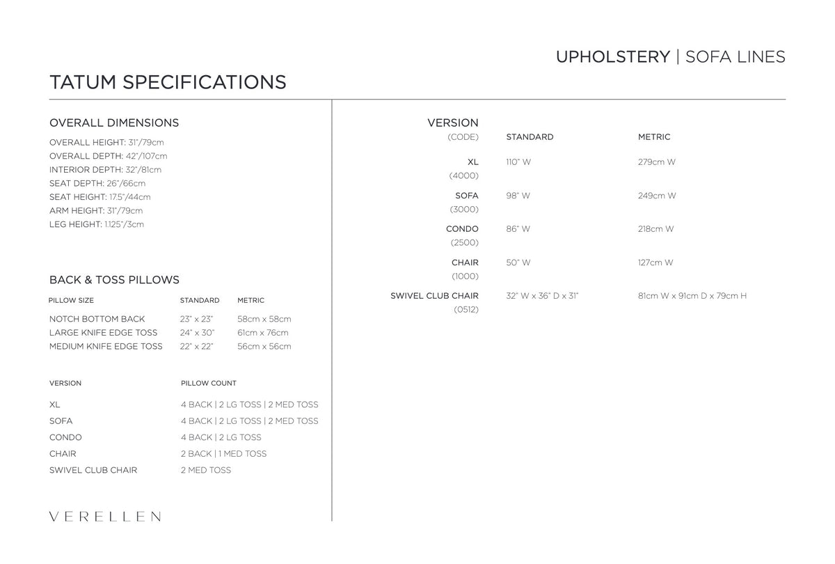Tatum Swivel Club Chair specification sheet page 2