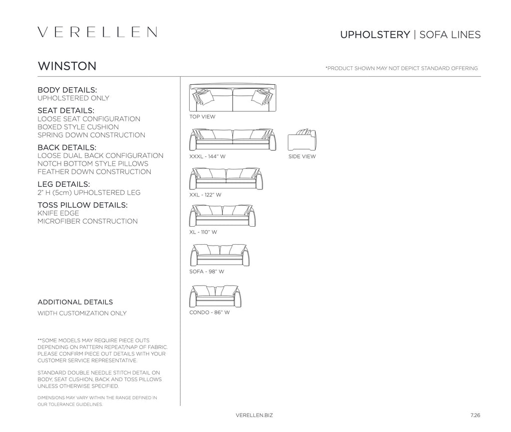Winston Sofa specification sheet page 1