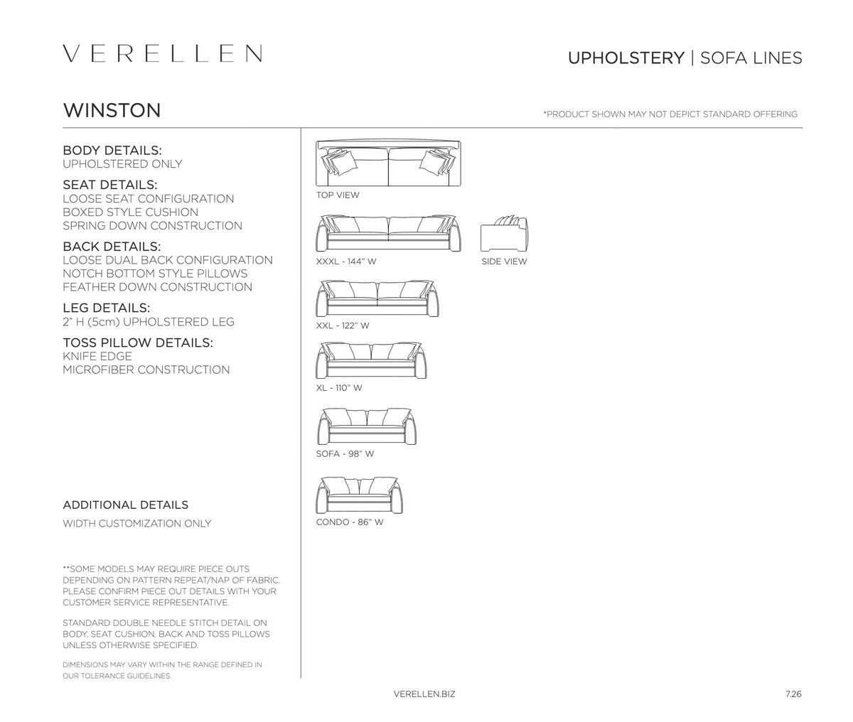 Winston Sofa specification sheet page 1