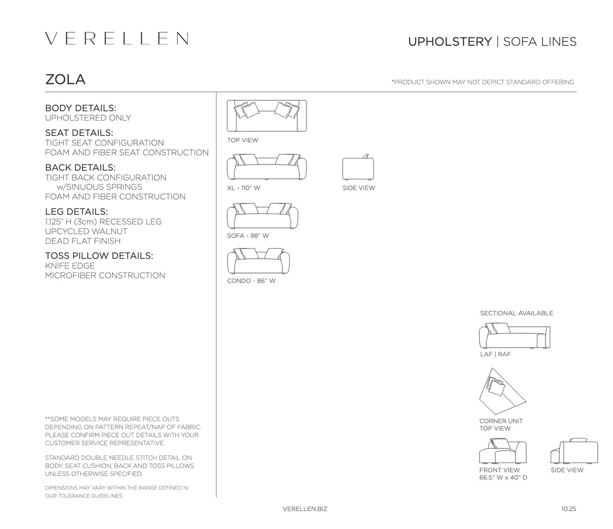 Zola Sectional specification sheet page 1