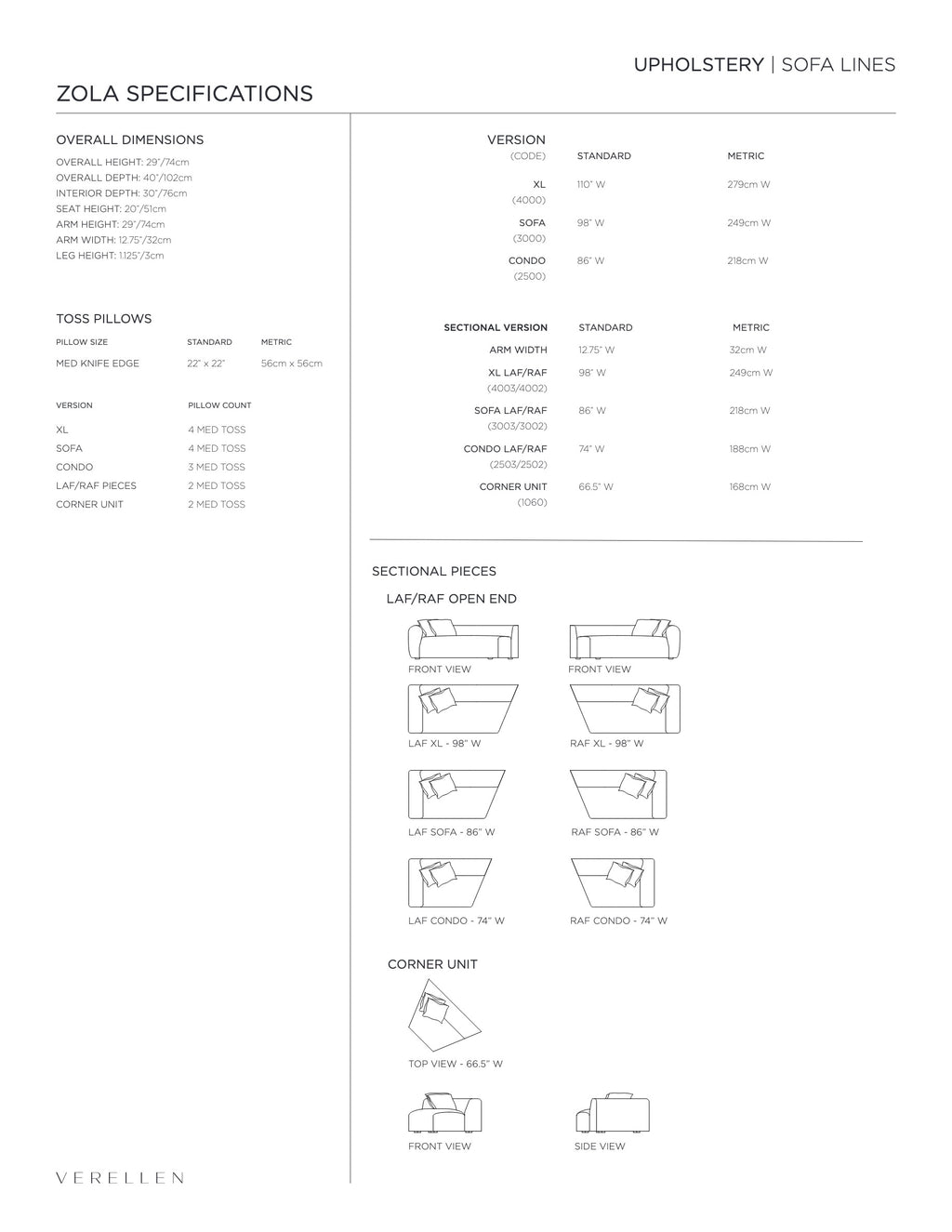 Zola Sectional specification sheet page 2