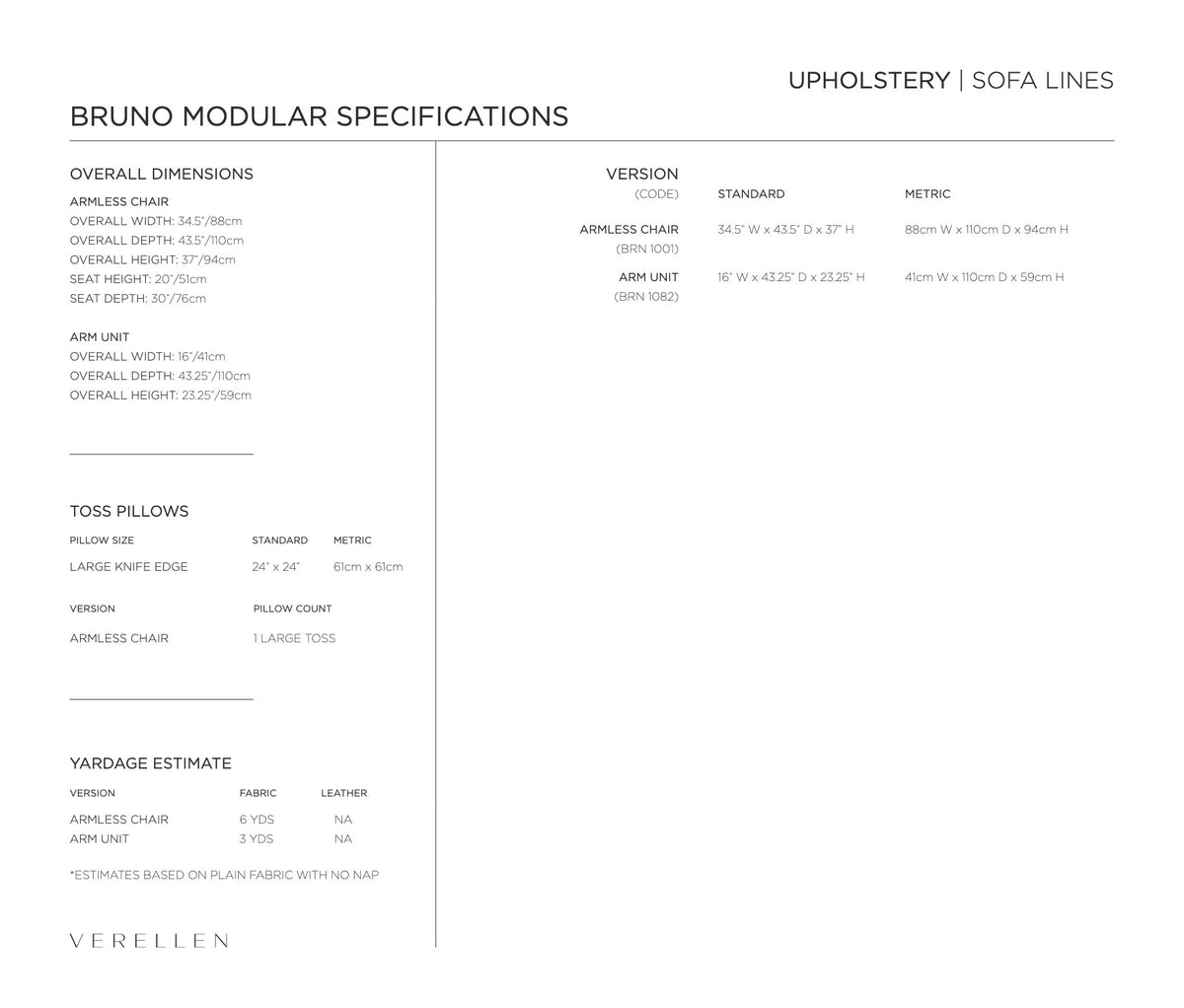 Bruno Sectional specification sheet page 2