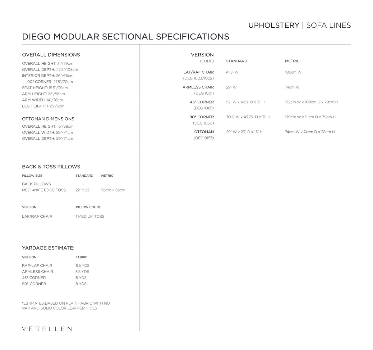 Diego Sectional specification sheet page 2