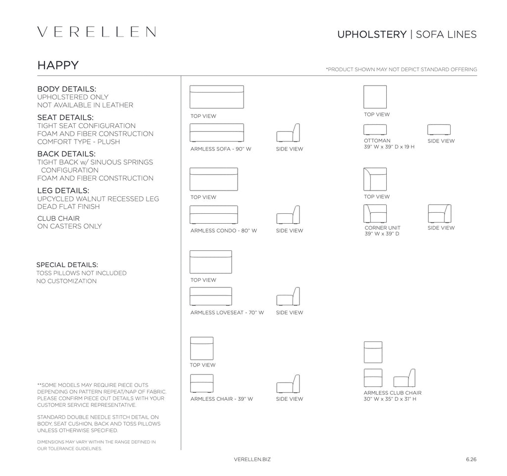 Happy Sectional specification sheet page 1