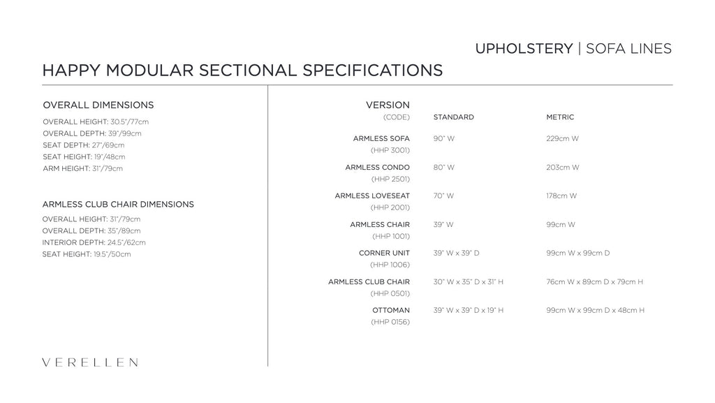 Happy Sectional specification sheet page 2