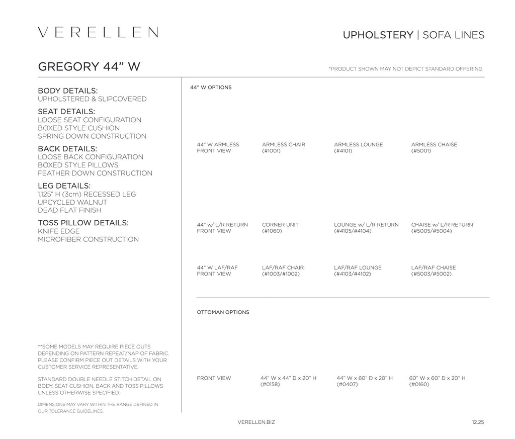 Gregory Sectional specification sheet page 1