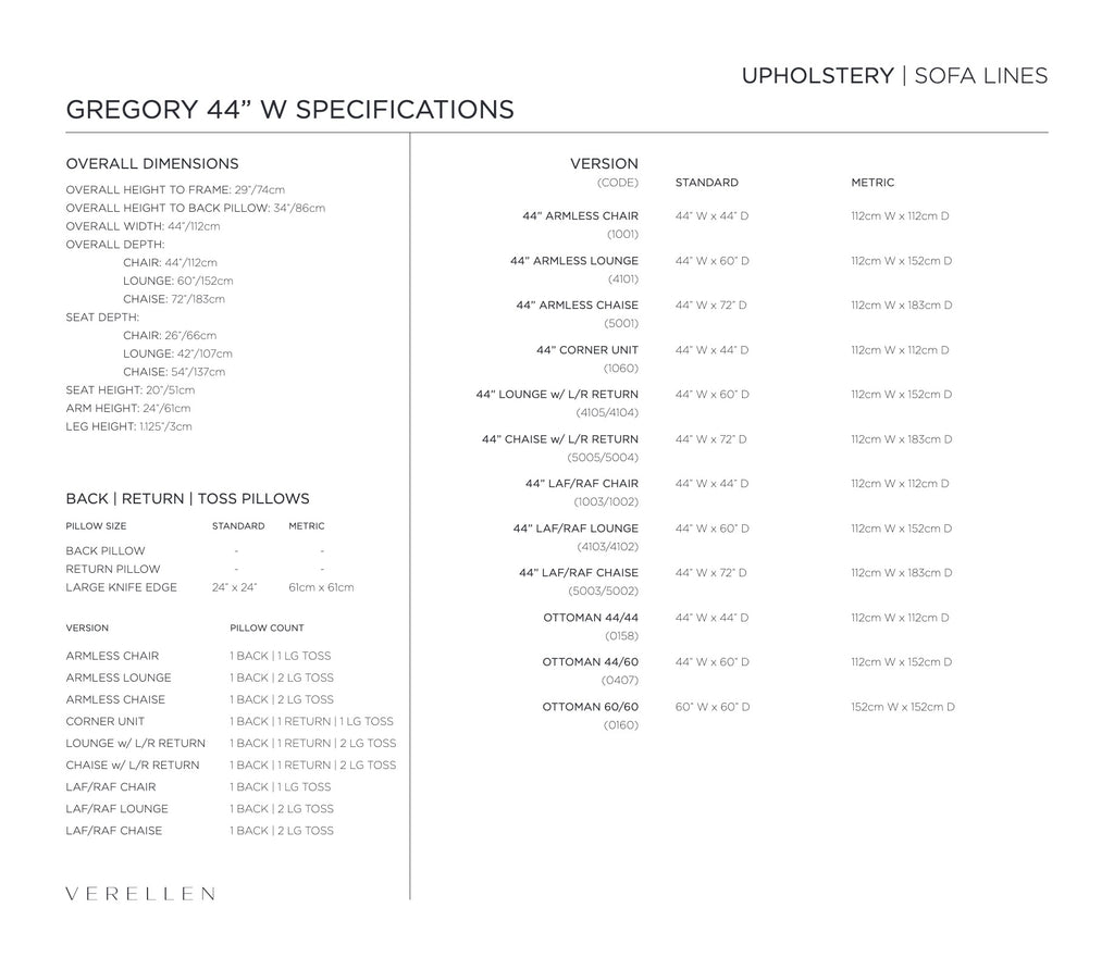 Gregory Sectional specification sheet page 2