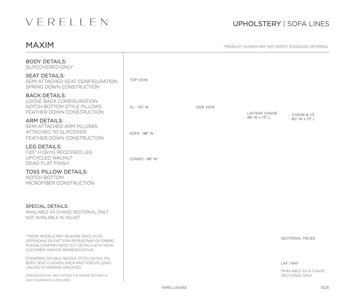Maxim Chaise specification sheet page 1