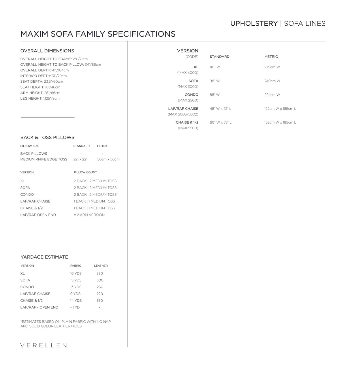 Maxim Sectional specification sheet page 2