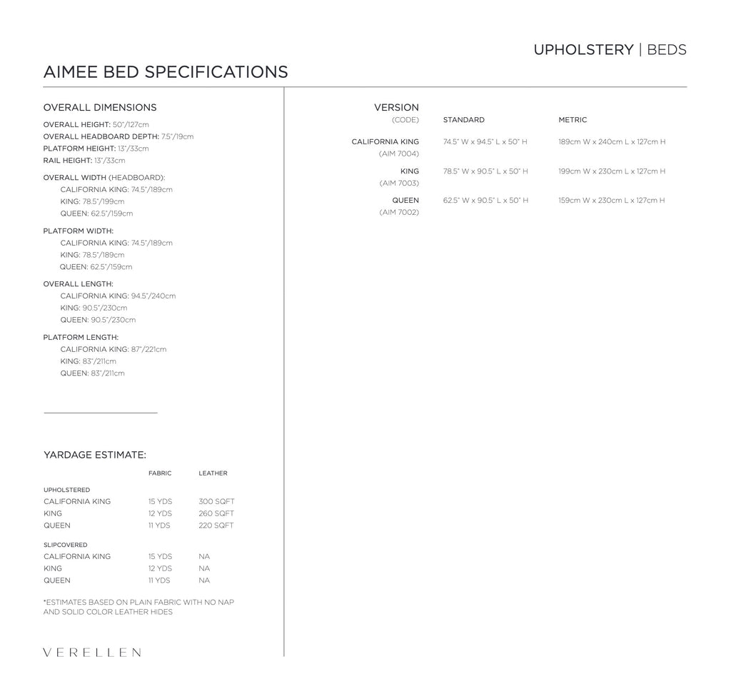 Aimee Bed specification sheet page 2