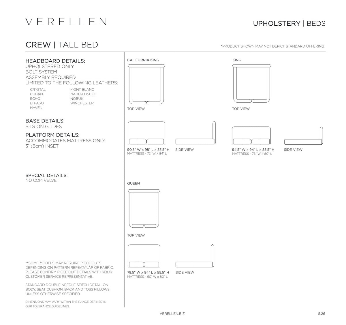 Crew Bed specification sheet page 1