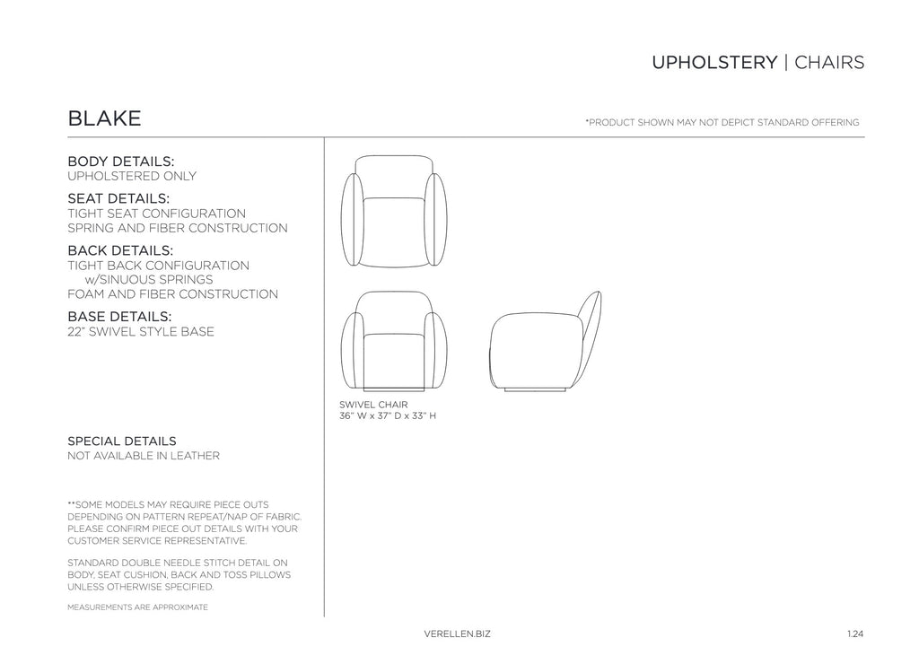 Blake Chair specification sheet page 1