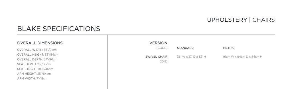 Blake Chair specification sheet page 2