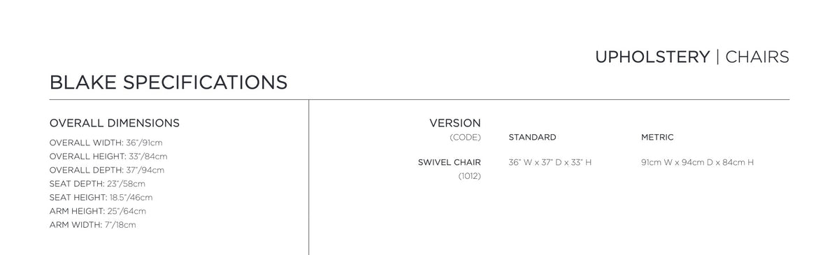 Blake Chair specification sheet page 2