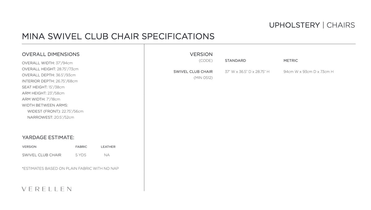 Mina Club Chair specification sheet page 2