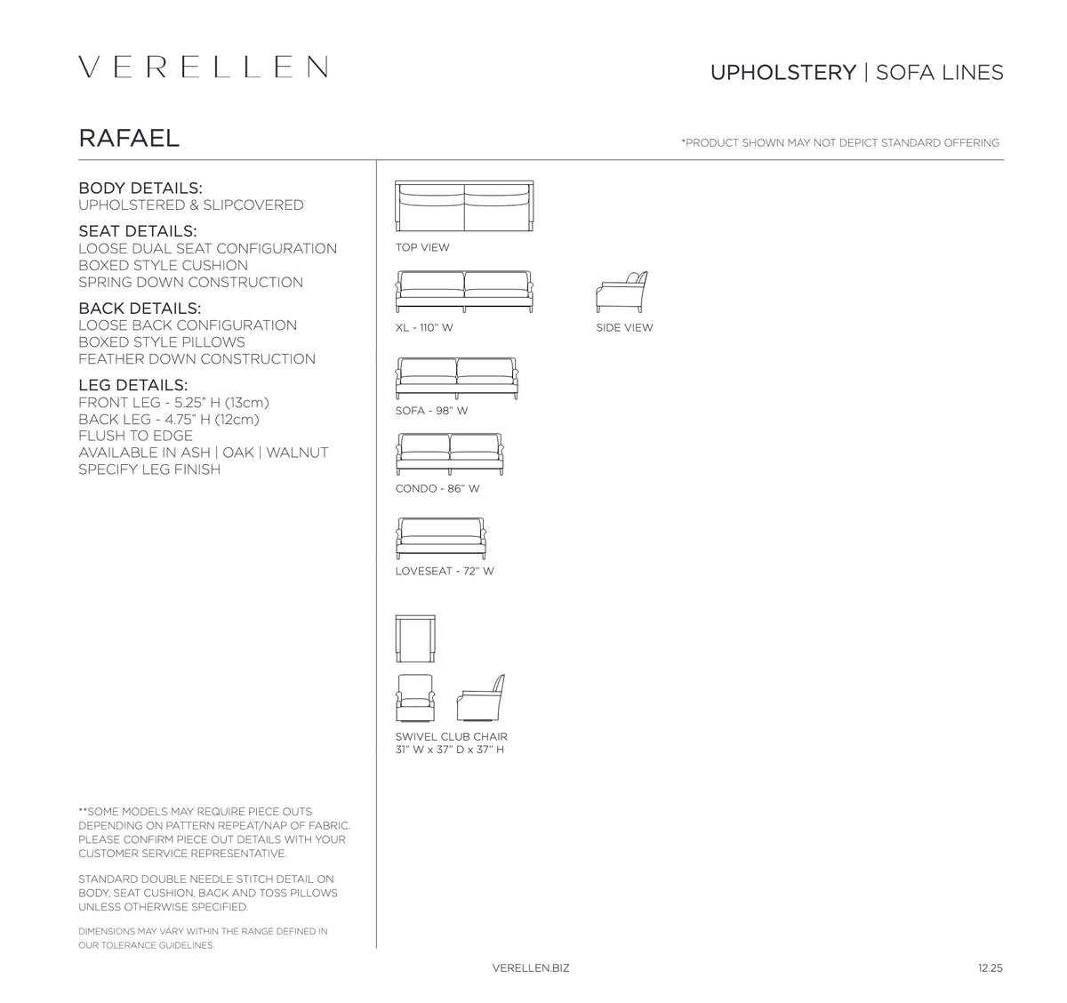 Rafael Swivel Club Chair specification sheet page 1