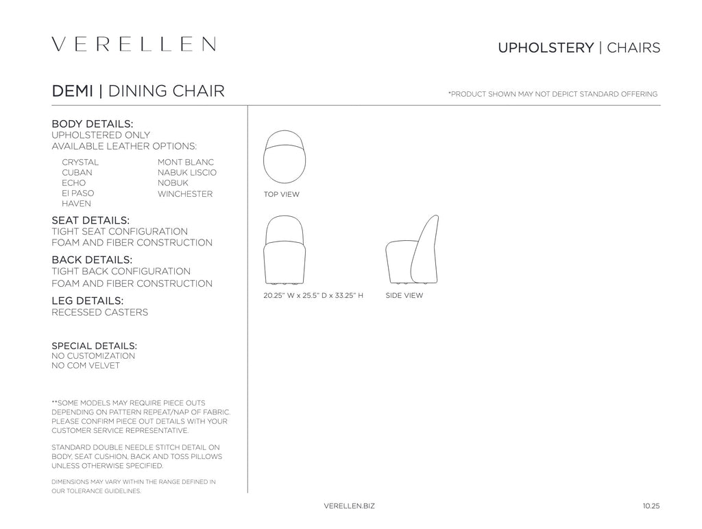 Demi Dining Chair specification sheet page 1