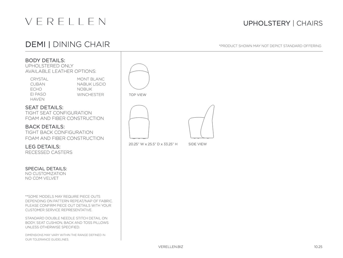 Demi Dining Chair specification sheet page 1