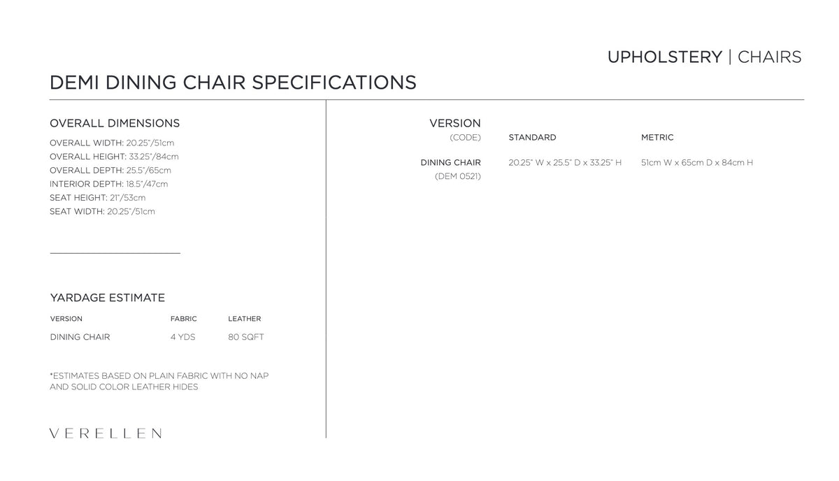 Demi Dining Chair specification sheet page 2